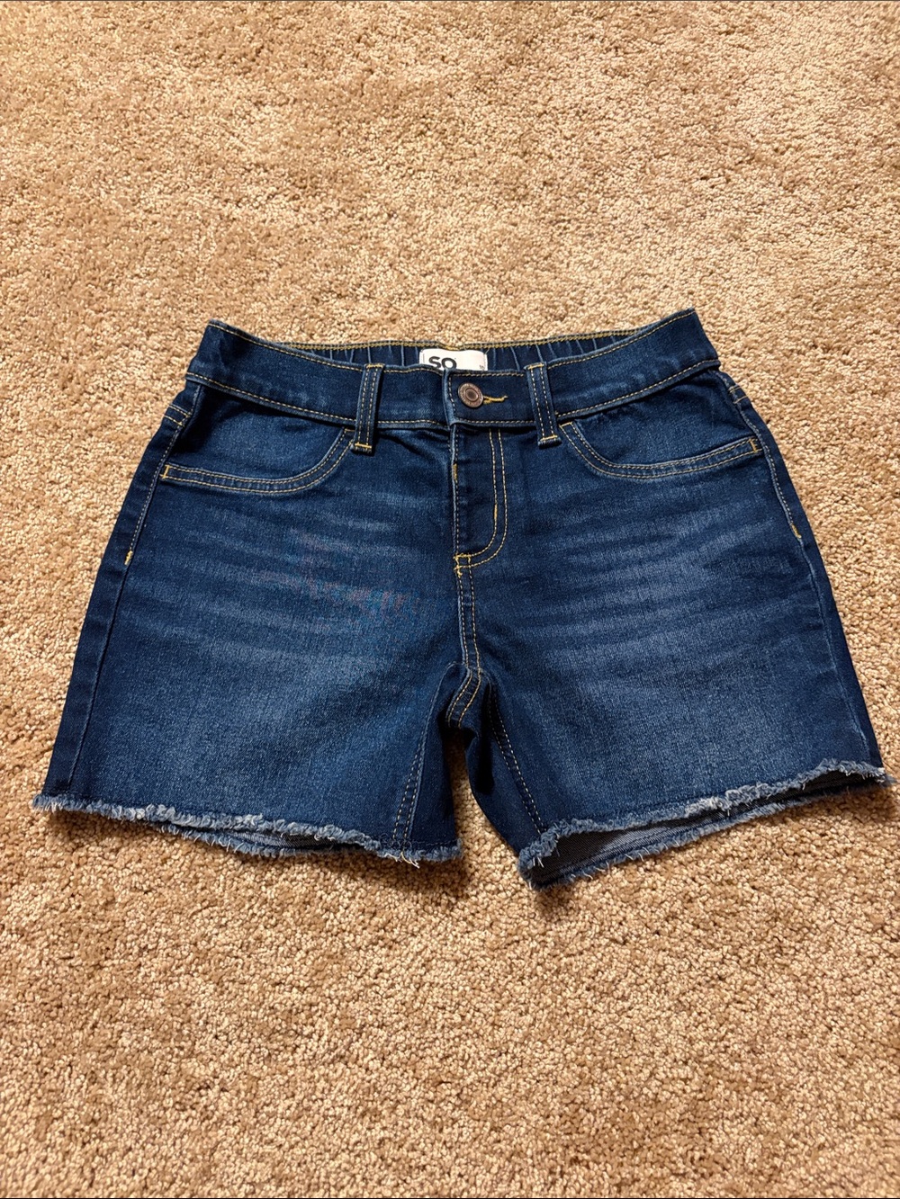 SO Girls Dark Blue Denim Frayed Hem Shorts